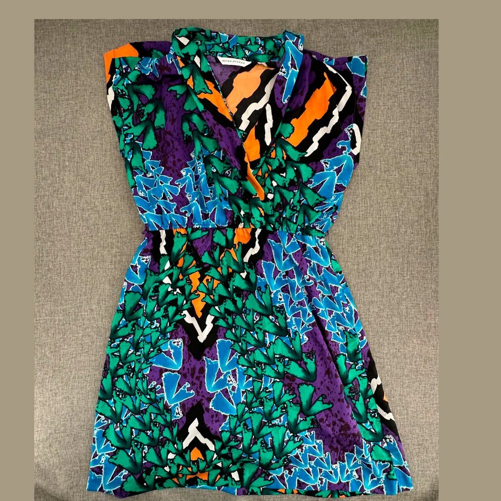 Peter Nygard Blue and Green Abstract Mini Dress